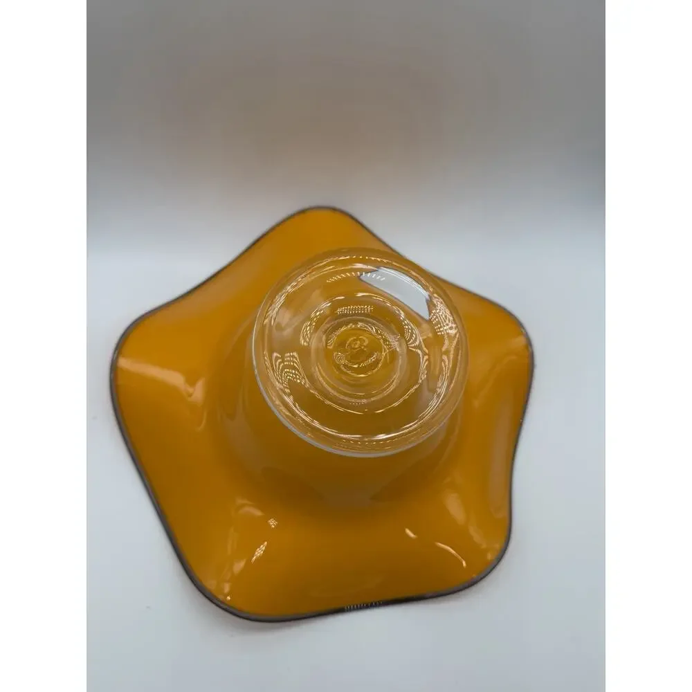 Teleflora MCM Orange Handblown Art Glass Ruffled Footed Compote Pedestal Bowl